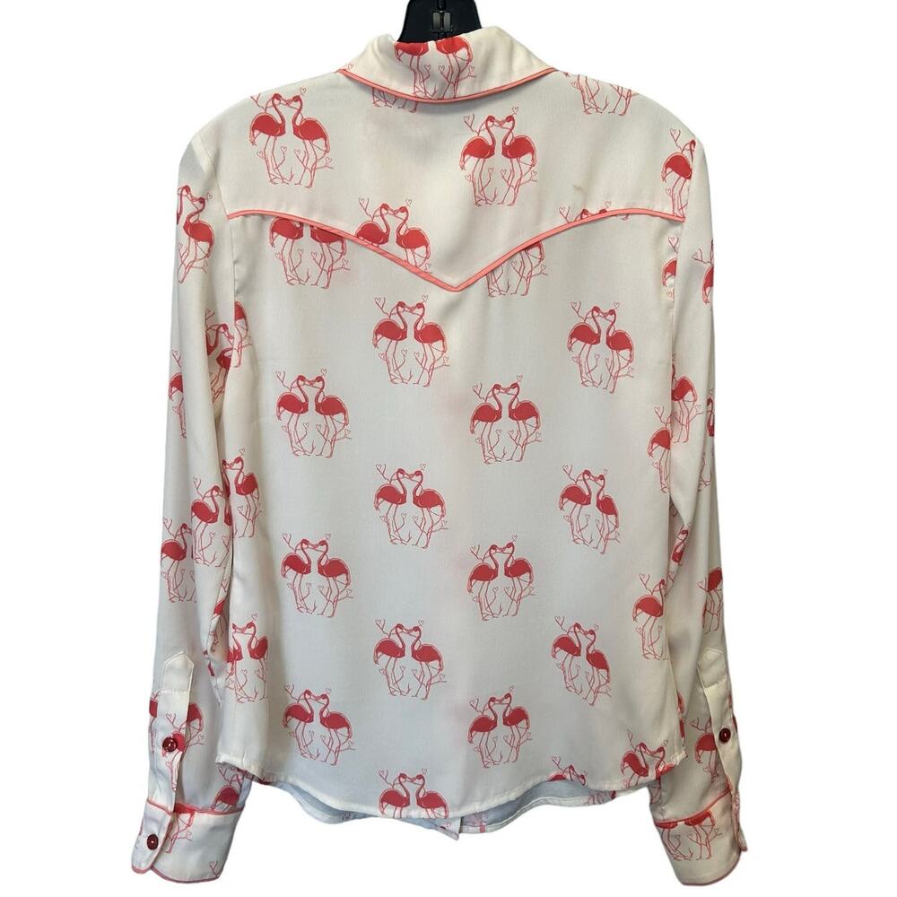 NWD Gilner Farrar White Flamingo Print Long Sleeve Button Up Farah Top Small - Picture 4 of 10